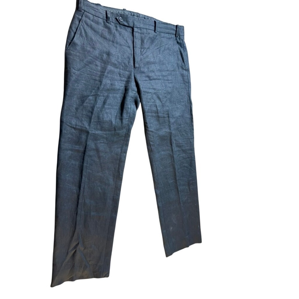 StudioSuits Bespoke Hand Crafted Charcoal Grey Linen Blend Trousers Mens 36x31.5